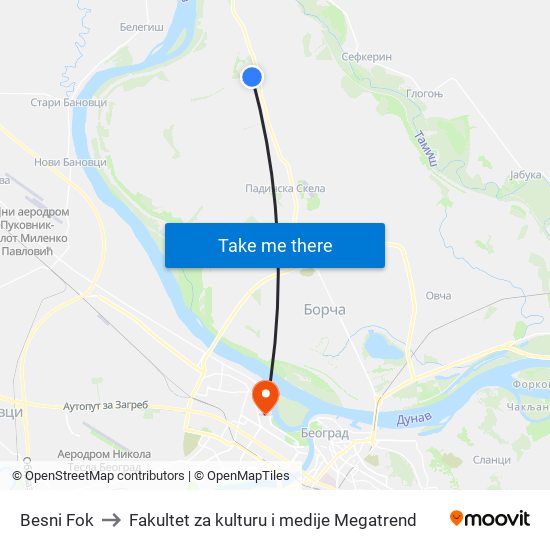 Besni Fok to Fakultet za kulturu i medije Megatrend map