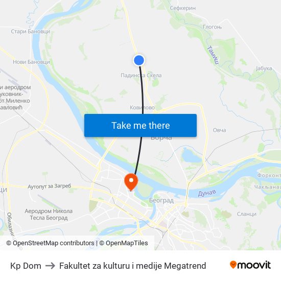 Kp Dom to Fakultet za kulturu i medije Megatrend map