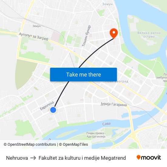 Nehruova to Fakultet za kulturu i medije Megatrend map