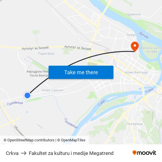 Crkva to Fakultet za kulturu i medije Megatrend map