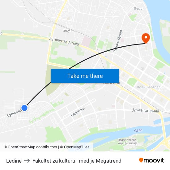 Ledine to Fakultet za kulturu i medije Megatrend map