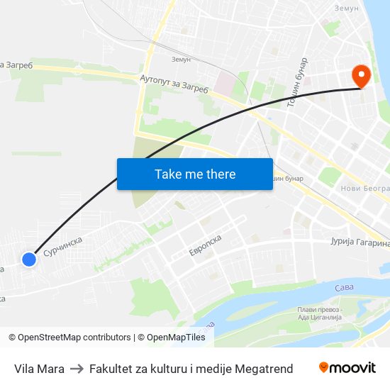 Vila Mara to Fakultet za kulturu i medije Megatrend map