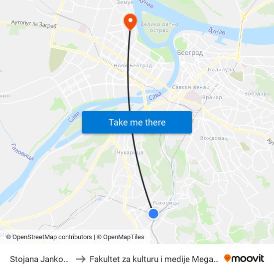 Stojana Jankovića to Fakultet za kulturu i medije Megatrend map