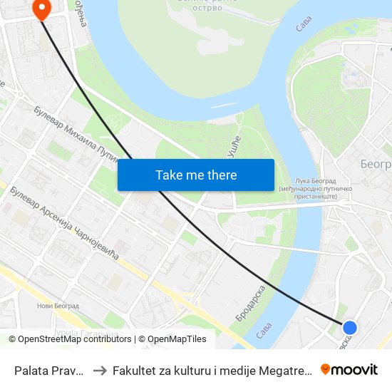 Palata Pravde to Fakultet za kulturu i medije Megatrend map