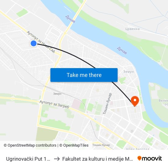 Ugrinovački Put 12. Deo to Fakultet za kulturu i medije Megatrend map