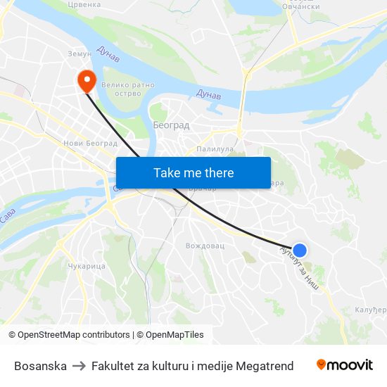 Bosanska to Fakultet za kulturu i medije Megatrend map