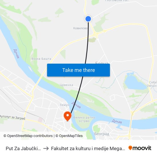 Put Za Jabučki Rit to Fakultet za kulturu i medije Megatrend map