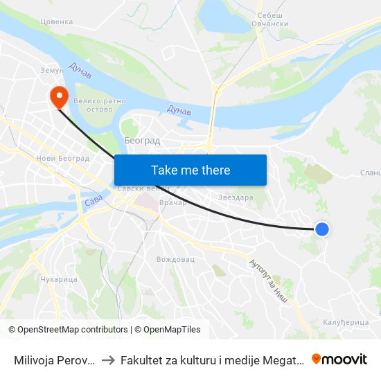 Milivoja Perovića to Fakultet za kulturu i medije Megatrend map