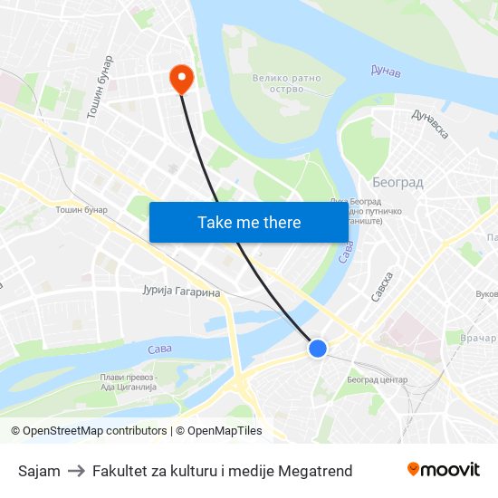 Sajam to Fakultet za kulturu i medije Megatrend map