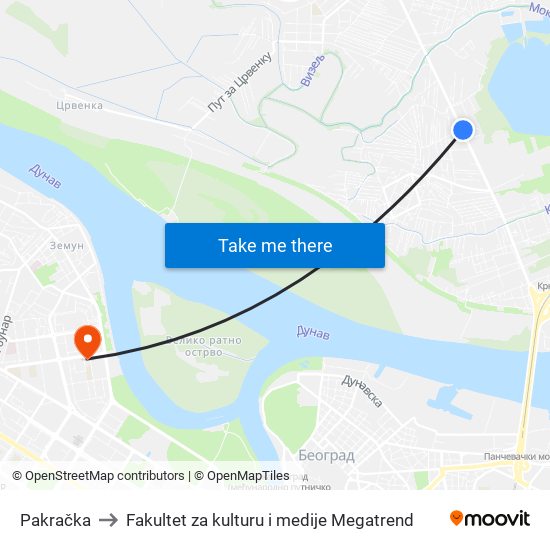 Pakračka to Fakultet za kulturu i medije Megatrend map