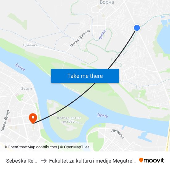 Sebeška Reka to Fakultet za kulturu i medije Megatrend map