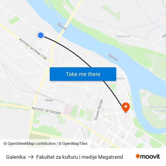 Galenika to Fakultet za kulturu i medije Megatrend map