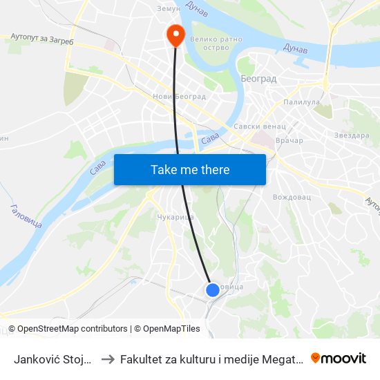 Janković Stojana to Fakultet za kulturu i medije Megatrend map
