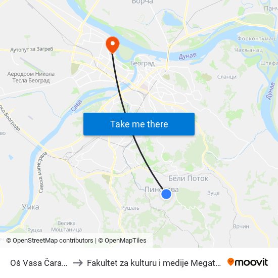 Oš Vasa Čarapić to Fakultet za kulturu i medije Megatrend map