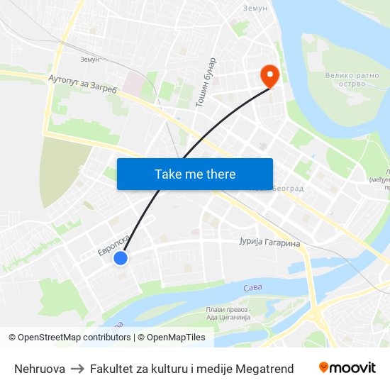 Nehruova to Fakultet za kulturu i medije Megatrend map