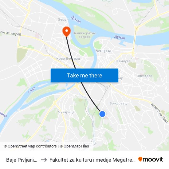 Baje Pivljanina to Fakultet za kulturu i medije Megatrend map