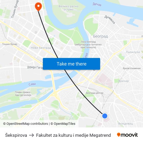 Šekspirova to Fakultet za kulturu i medije Megatrend map