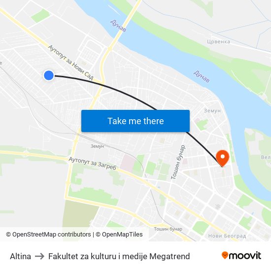 Altina to Fakultet za kulturu i medije Megatrend map