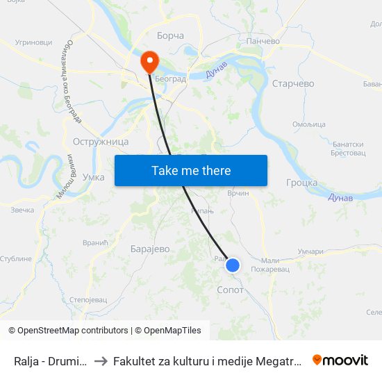 Ralja - Drumine to Fakultet za kulturu i medije Megatrend map