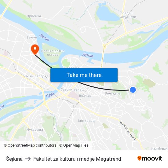 Šejkina to Fakultet za kulturu i medije Megatrend map