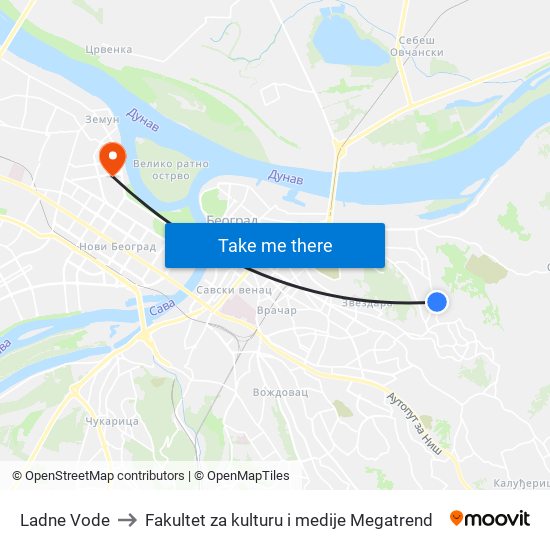 Ladne Vode to Fakultet za kulturu i medije Megatrend map