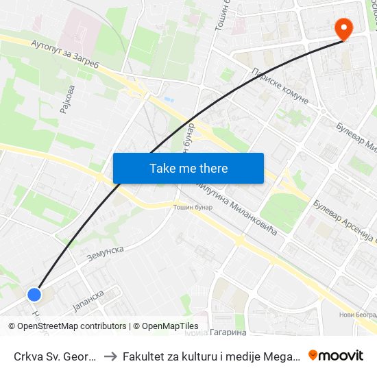 Crkva Sv. Georgija to Fakultet za kulturu i medije Megatrend map