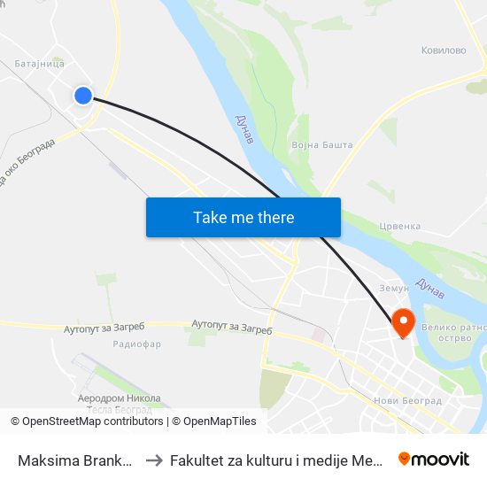 Maksima Brankovića to Fakultet za kulturu i medije Megatrend map