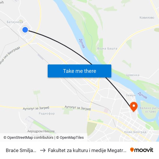 Braće Smiljanić to Fakultet za kulturu i medije Megatrend map