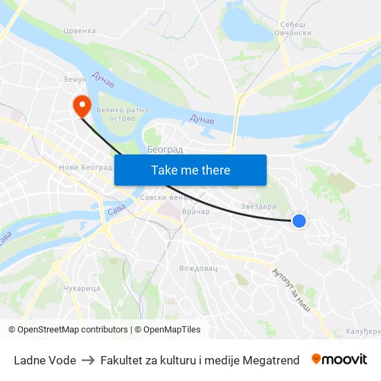 Ladne Vode to Fakultet za kulturu i medije Megatrend map