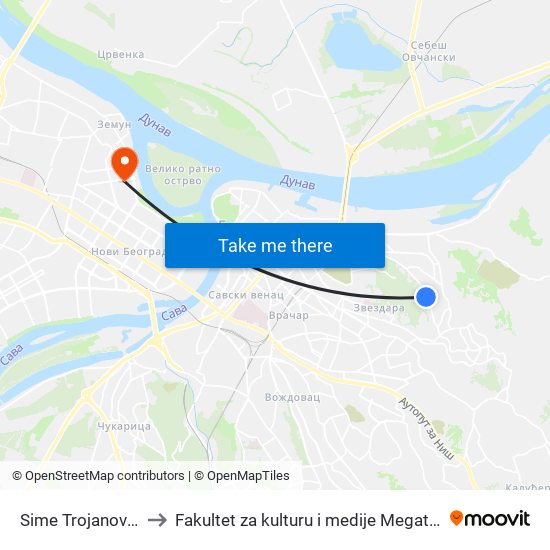 Sime Trojanovića to Fakultet za kulturu i medije Megatrend map