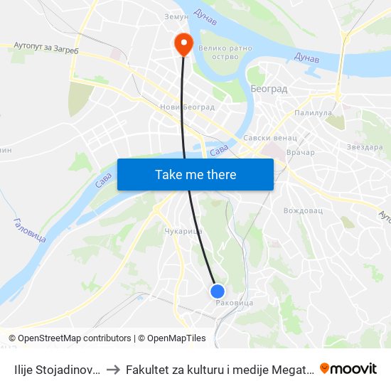 Ilije Stojadinovića to Fakultet za kulturu i medije Megatrend map