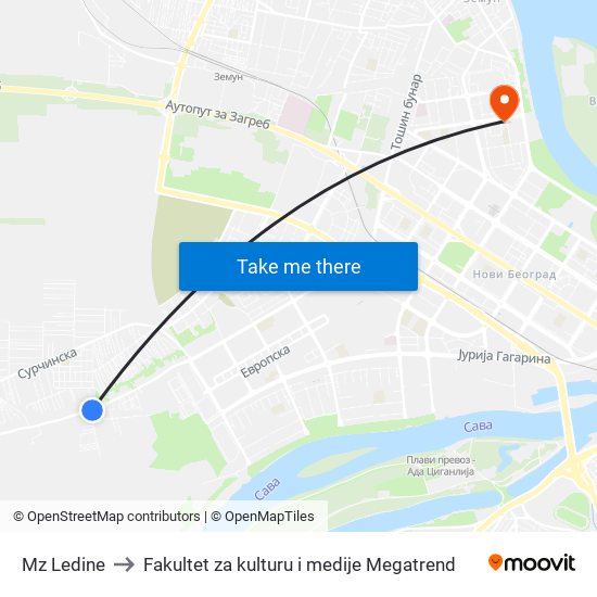 Mz Ledine to Fakultet za kulturu i medije Megatrend map