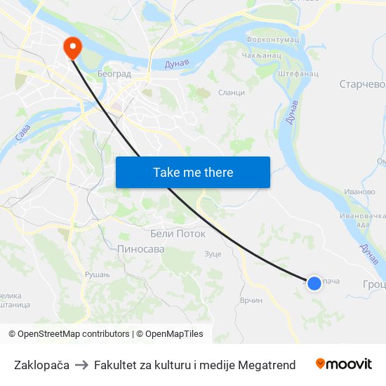 Zaklopača to Fakultet za kulturu i medije Megatrend map