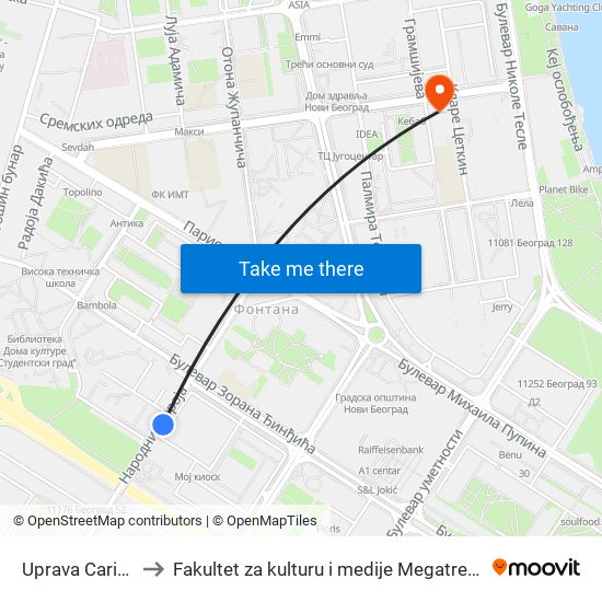 Uprava Carine to Fakultet za kulturu i medije Megatrend map