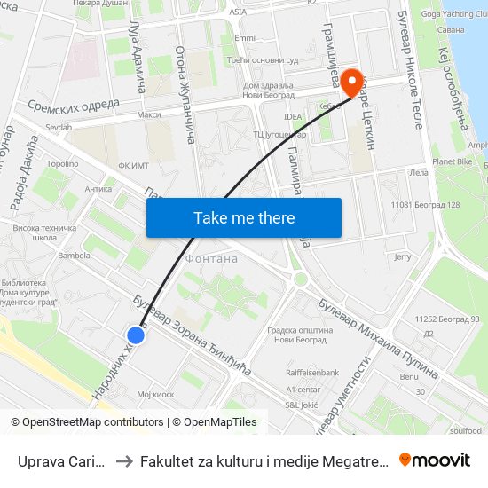 Uprava Carine to Fakultet za kulturu i medije Megatrend map