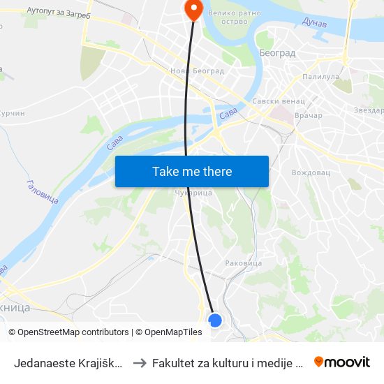 Jedanaeste Krajiške Divizije to Fakultet za kulturu i medije Megatrend map