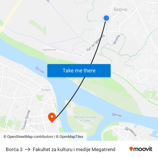 Borča 3 to Fakultet za kulturu i medije Megatrend map