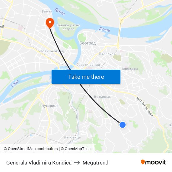 Generala Vladimira Kondića to Megatrend map