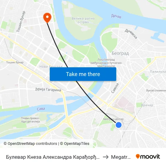 Булевар Кнеза Александра Карађорђевића to Megatrend map