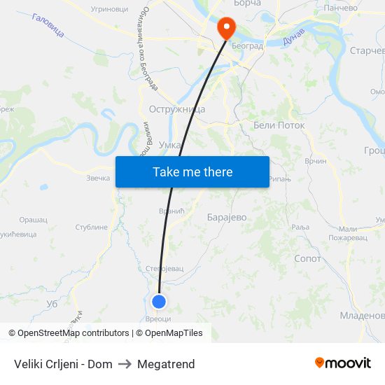 Veliki Crljeni - Dom to Megatrend map