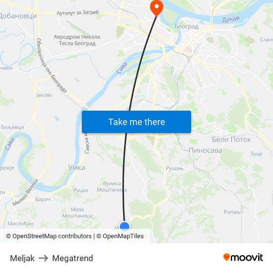 Meljak to Megatrend map