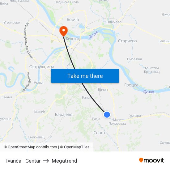 Ivanča - Centar to Megatrend map