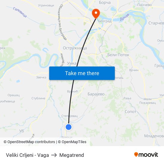 Veliki Crljeni - Vaga to Megatrend map