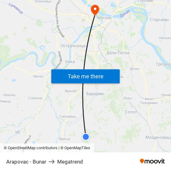 Arapovac - Bunar to Megatrend map