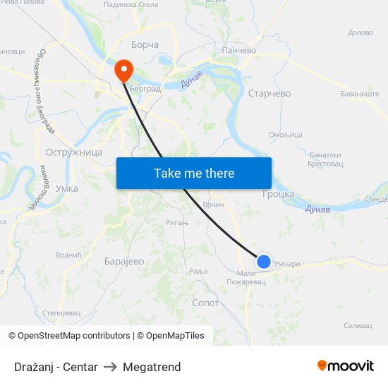 Dražanj - Centar to Megatrend map