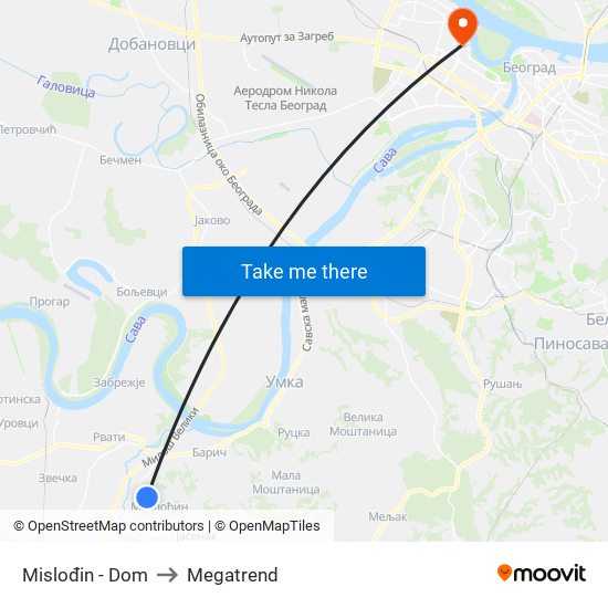 Mislođin - Dom to Megatrend map