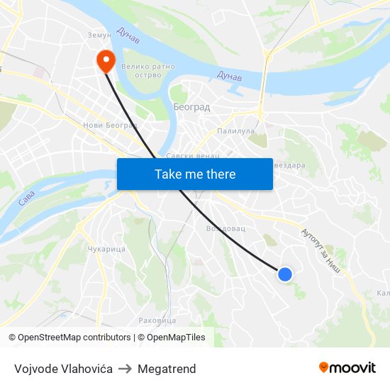 Vojvode Vlahovića to Megatrend map