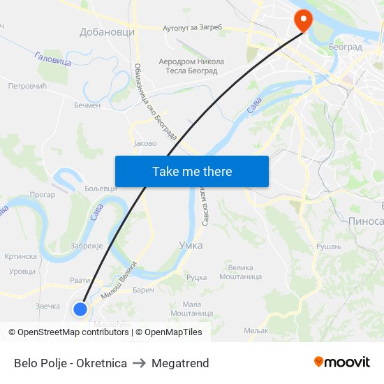 Belo Polje - Okretnica to Megatrend map