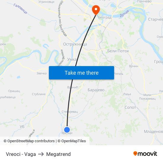 Vreoci - Vaga to Megatrend map