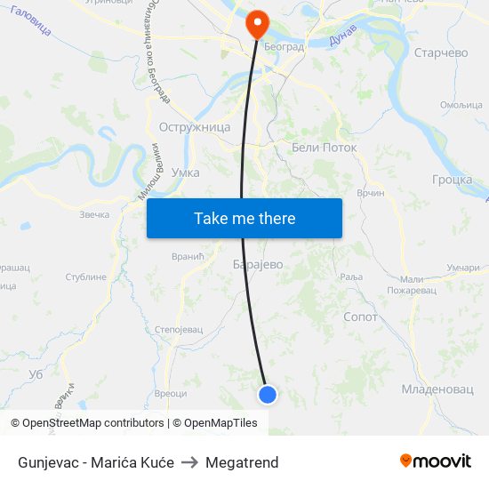 Gunjevac - Marića Kuće to Megatrend map